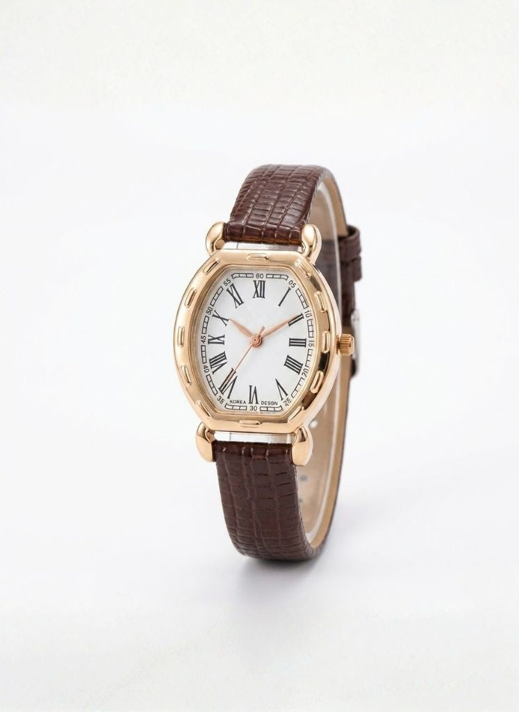 Vintage Style Roman Numeral Watch Croco Strap
